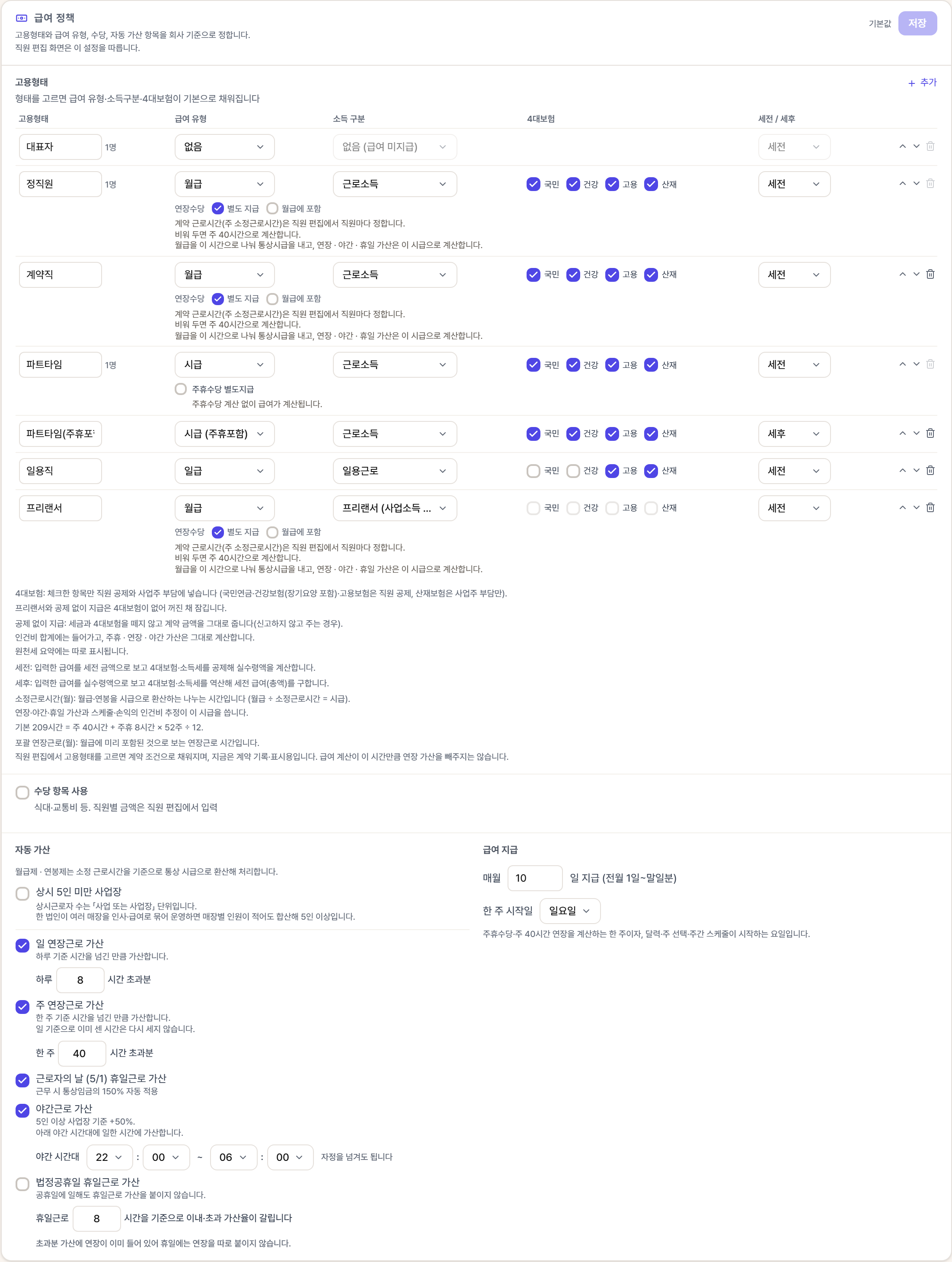 급여 정책 탭